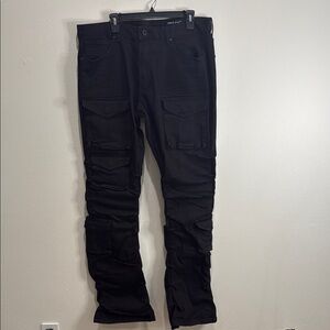 Smoke Rise Black Cargo Pants with Moto-Inspired Knee Panels